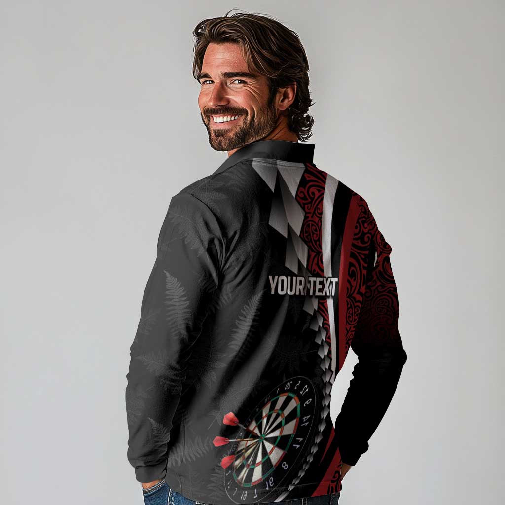 Personalized New Zealand Darts Long Sleeve Polo Shirt Kowhaiwhai Whero Koiri - Manaia