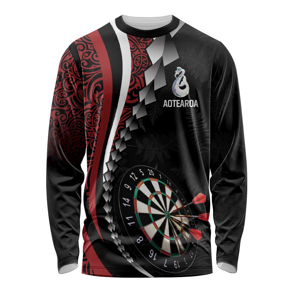 Personalized New Zealand Darts Long Sleeve Shirt Kowhaiwhai Whero Koiri - Manaia LT7 Unisex Red - Polynesian Pride