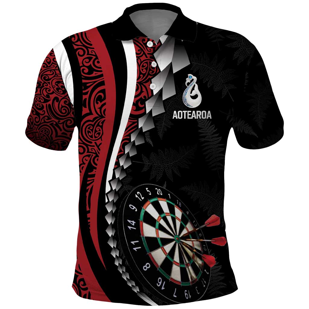 Personalized New Zealand Darts Polo Shirt Kowhaiwhai Whero Koiri - Manaia