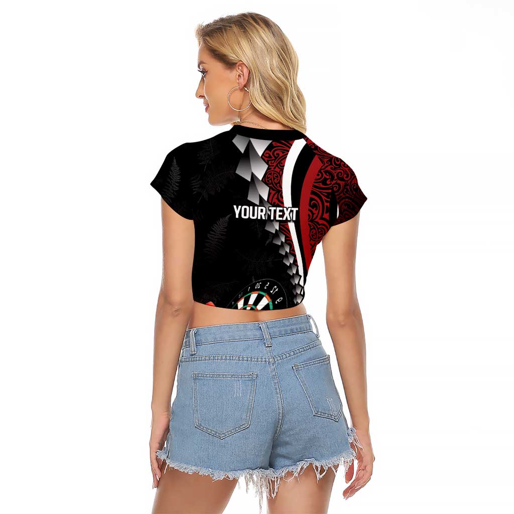 Personalized New Zealand Darts Raglan Cropped T Shirt Kowhaiwhai Whero Koiri - Manaia