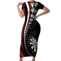 Personalized New Zealand Darts Short Sleeve Bodycon Dress Kowhaiwhai Whero Koiri - Manaia