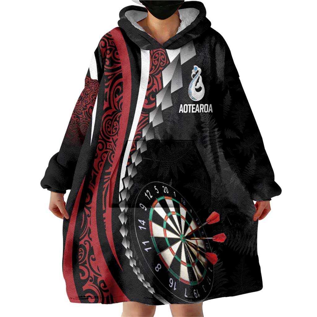 Personalized New Zealand Darts Wearable Blanket Hoodie Kowhaiwhai Whero Koiri - Manaia