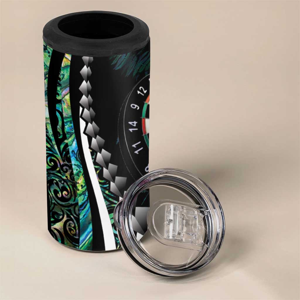 Personalized New Zealand Darts 4 in 1 Can Cooler Tumbler Paua Shell Koiri - Manaia