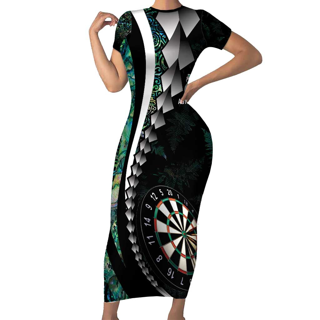 Personalized New Zealand Darts Family Matching Short Sleeve Bodycon Dress and Hawaiian Shirt Paua Shell Koiri - Manaia