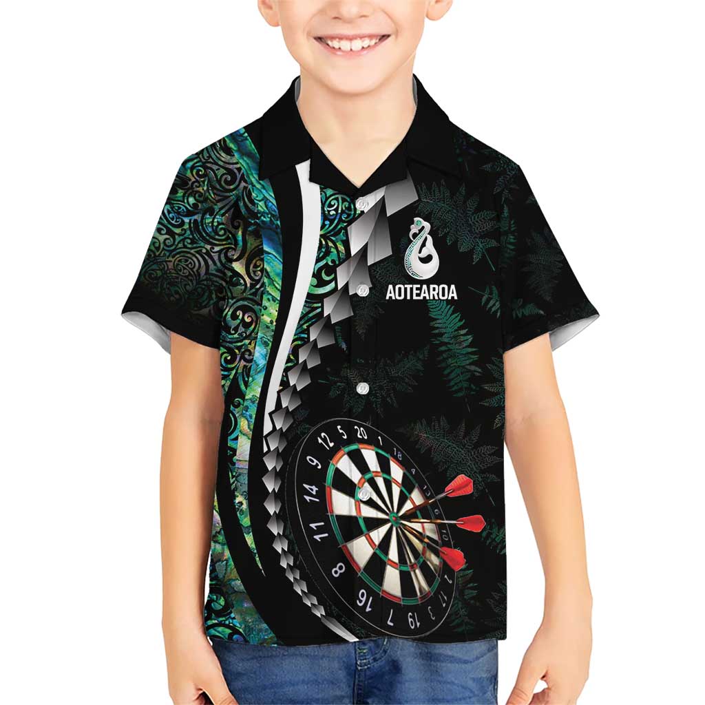 Personalized New Zealand Darts Kid Hawaiian Shirt Paua Shell Koiri - Manaia