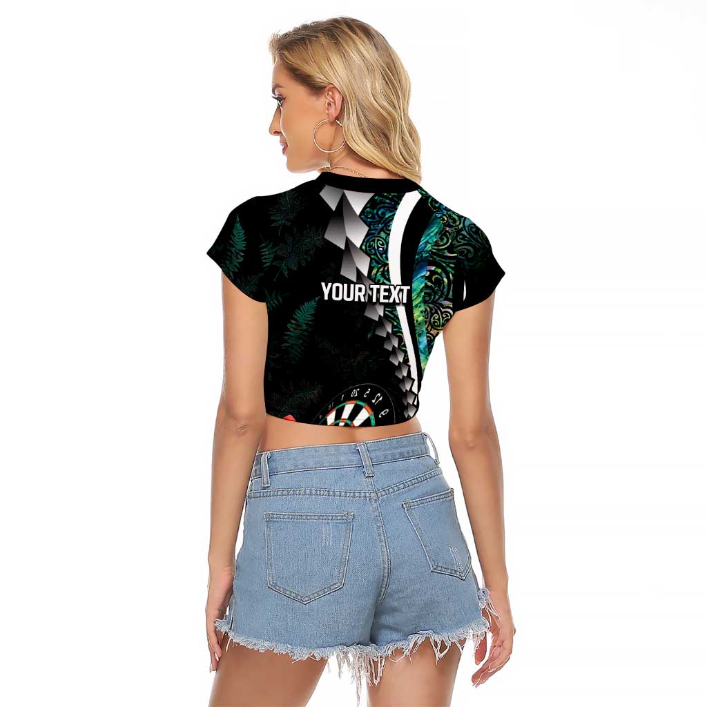 Personalized New Zealand Darts Raglan Cropped T Shirt Paua Shell Koiri - Manaia