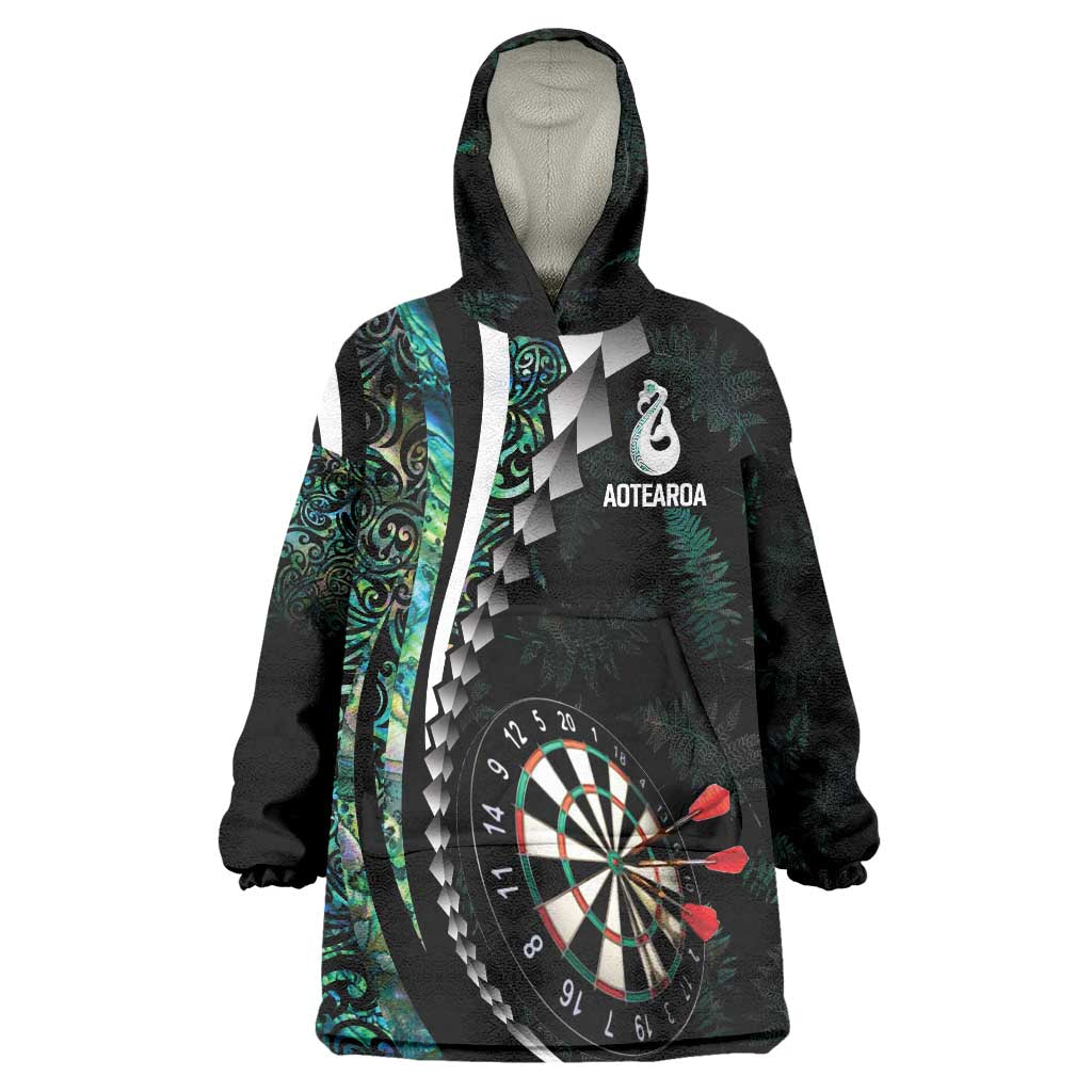 Personalized New Zealand Darts Wearable Blanket Hoodie Paua Shell Koiri - Manaia