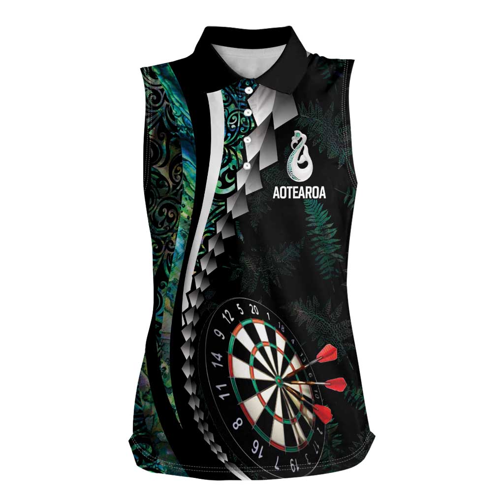 Personalized New Zealand Darts Women Sleeveless Polo Shirt Paua Shell Koiri - Manaia