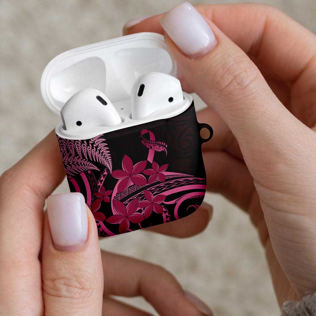 Aotearoa Maori AirPods Case Pink Fern Ribbons on Black - Polynesian Pride