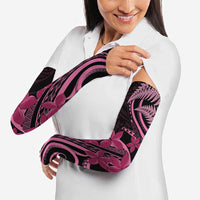 Aotearoa Maori Arm Sleeves Pink Fern Ribbons on Black - Polynesian Pride
