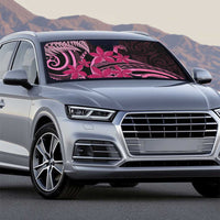 Aotearoa Maori Auto Sun Shade Pink Fern Ribbons on Black - Polynesian Pride