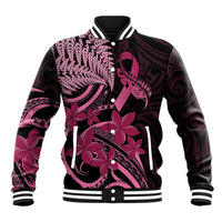 Aotearoa Maori Baseball Jacket Pink Fern Ribbons on Black - Polynesian Pride