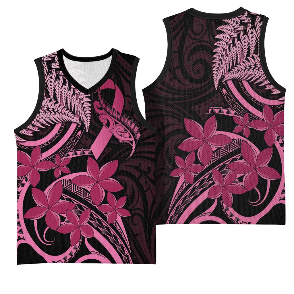 Aotearoa Maori Basketball Jersey Pink Fern Ribbons on Black - Polynesian Pride