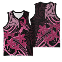 Aotearoa Maori Basketball Jersey Pink Fern Ribbons on Black - Polynesian Pride