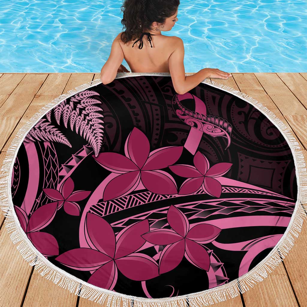 Aotearoa Maori Beach Blanket Pink Fern Ribbons on Black - Polynesian Pride