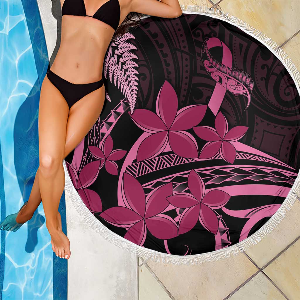 Aotearoa Maori Beach Blanket Pink Fern Ribbons on Black - Polynesian Pride