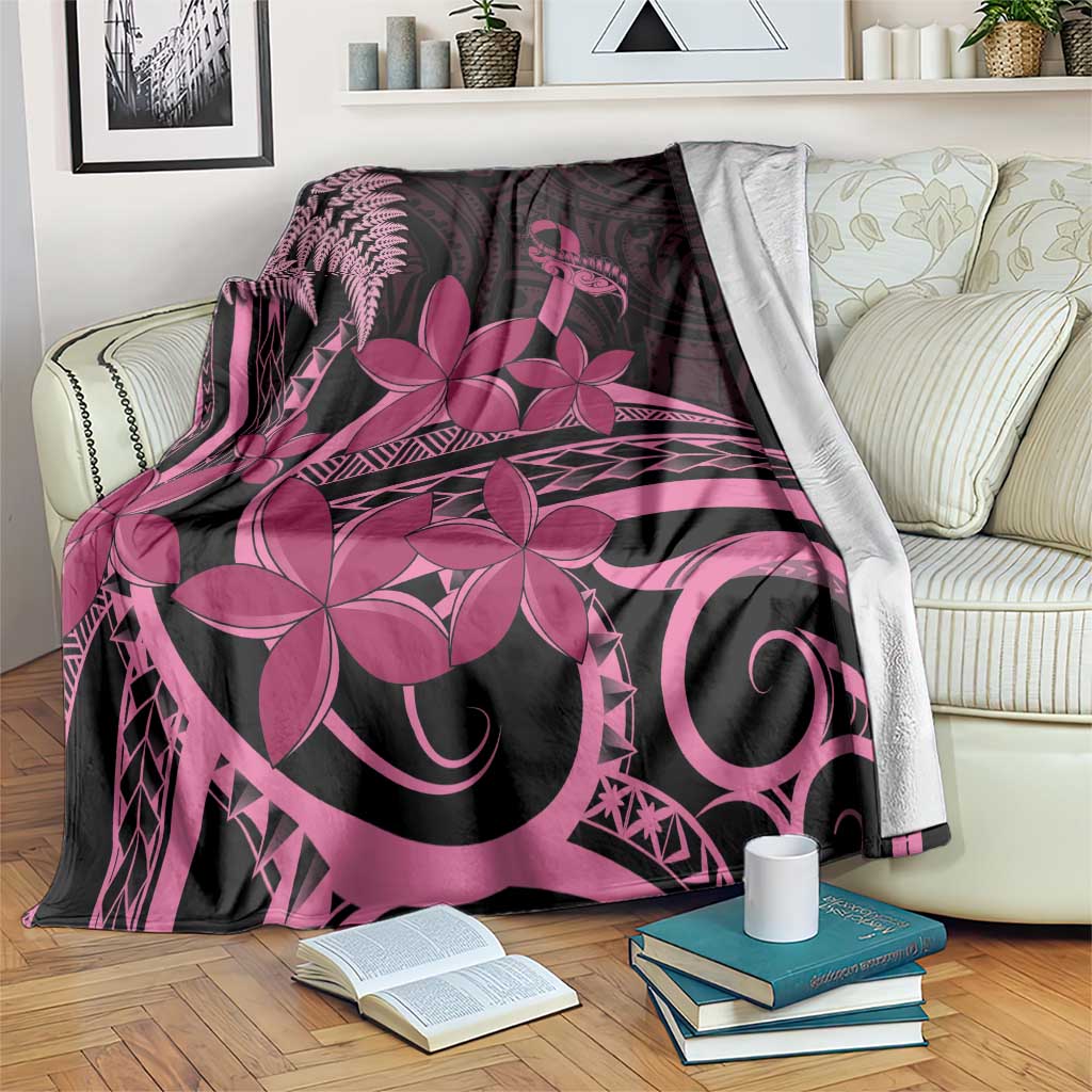 Aotearoa Maori Blanket Pink Fern Ribbons on Black - Polynesian Pride