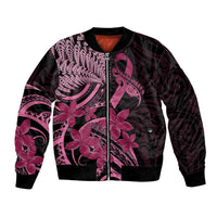 Aotearoa Maori Bomber Jacket Pink Fern Ribbons on Black - Polynesian Pride