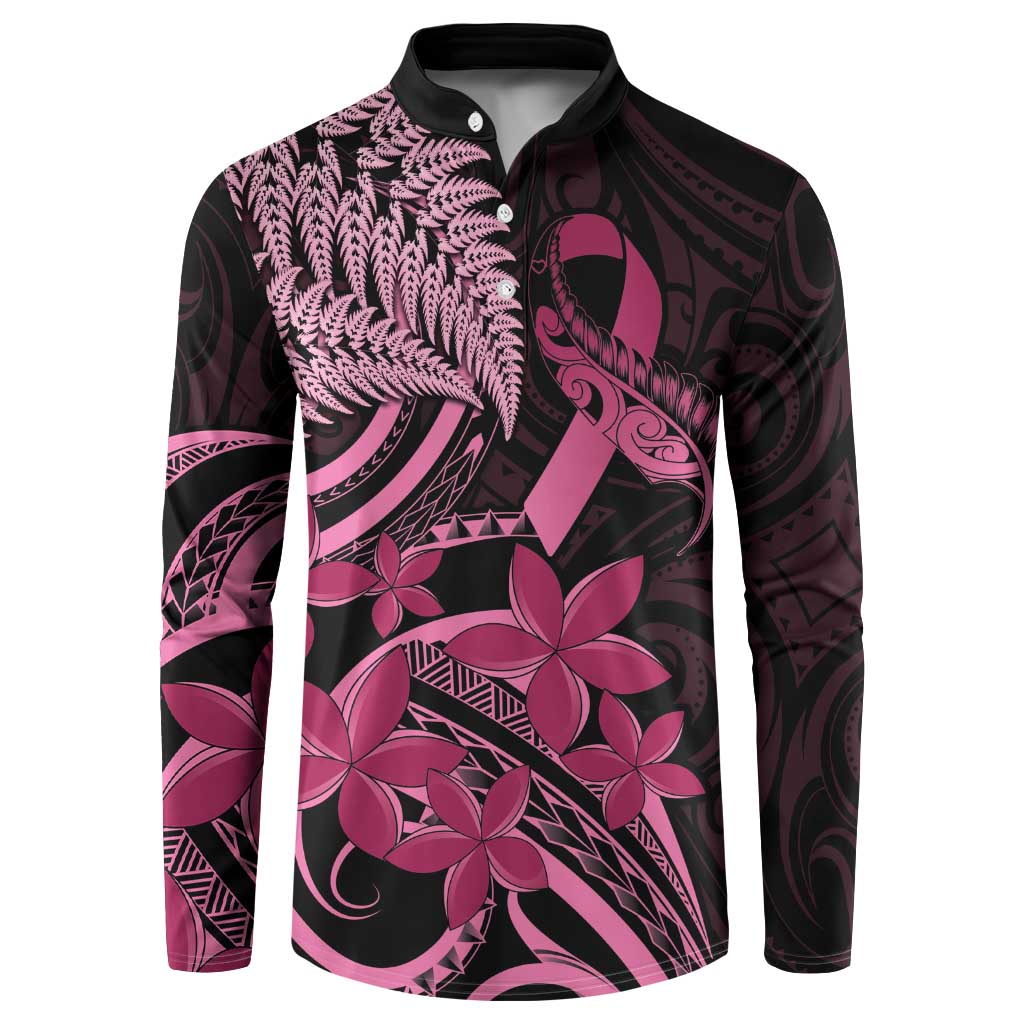 Aotearoa Maori Button Sweatshirt Pink Fern Ribbons on Black - Polynesian Pride