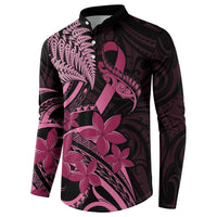 Aotearoa Maori Button Sweatshirt Pink Fern Ribbons on Black - Polynesian Pride