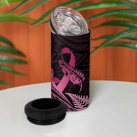 Aotearoa Maori 4 in 1 Can Cooler Tumbler Pink Fern Ribbons on Black - Polynesian Pride