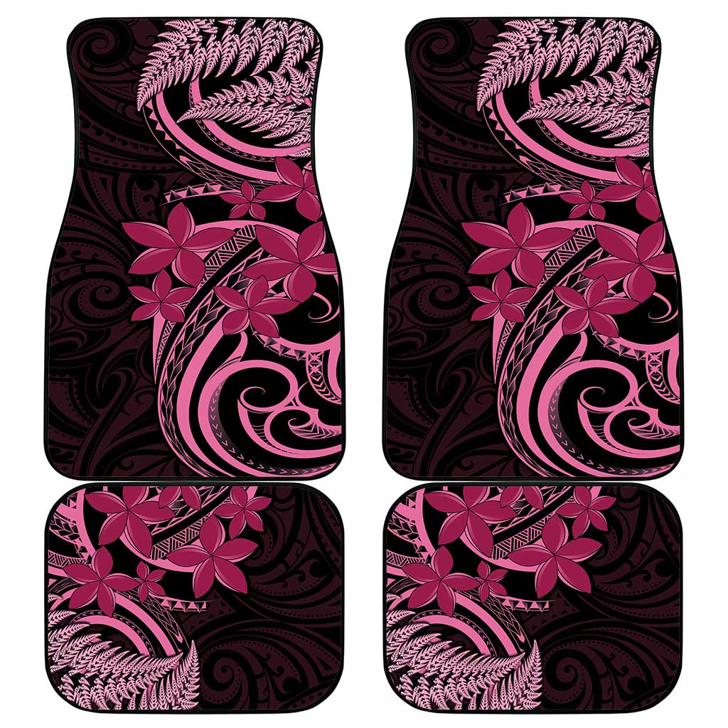 Aotearoa Maori Car Mats Pink Fern Ribbons on Black - Polynesian Pride