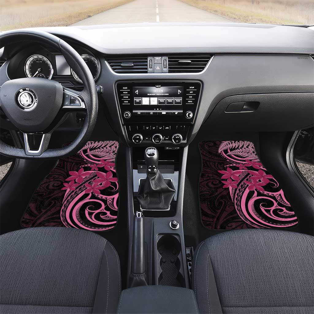 Aotearoa Maori Car Mats Pink Fern Ribbons on Black - Polynesian Pride