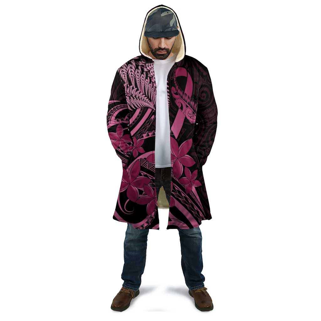 Aotearoa Maori Cloak Pink Fern Ribbons on Black - Polynesian Pride