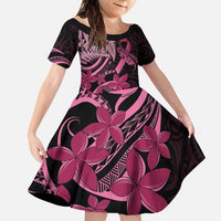 Aotearoa Maori Family Matching Long Sleeve Bodycon Dress and Hawaiian Shirt Pink Fern Ribbons on Black LT7 Daughter's Dress Black - Polynesian Pride