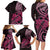 Aotearoa Maori Family Matching Long Sleeve Bodycon Dress and Hawaiian Shirt Pink Fern Ribbons on Black - Polynesian Pride