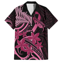 Aotearoa Maori Family Matching Long Sleeve Bodycon Dress and Hawaiian Shirt Pink Fern Ribbons on Black LT7 Dad's Shirt - Short Sleeve Black - Polynesian Pride