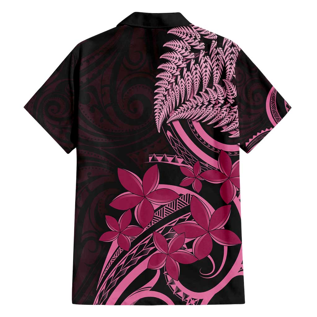 Aotearoa Maori Family Matching Long Sleeve Bodycon Dress and Hawaiian Shirt Pink Fern Ribbons on Black LT7 - Polynesian Pride