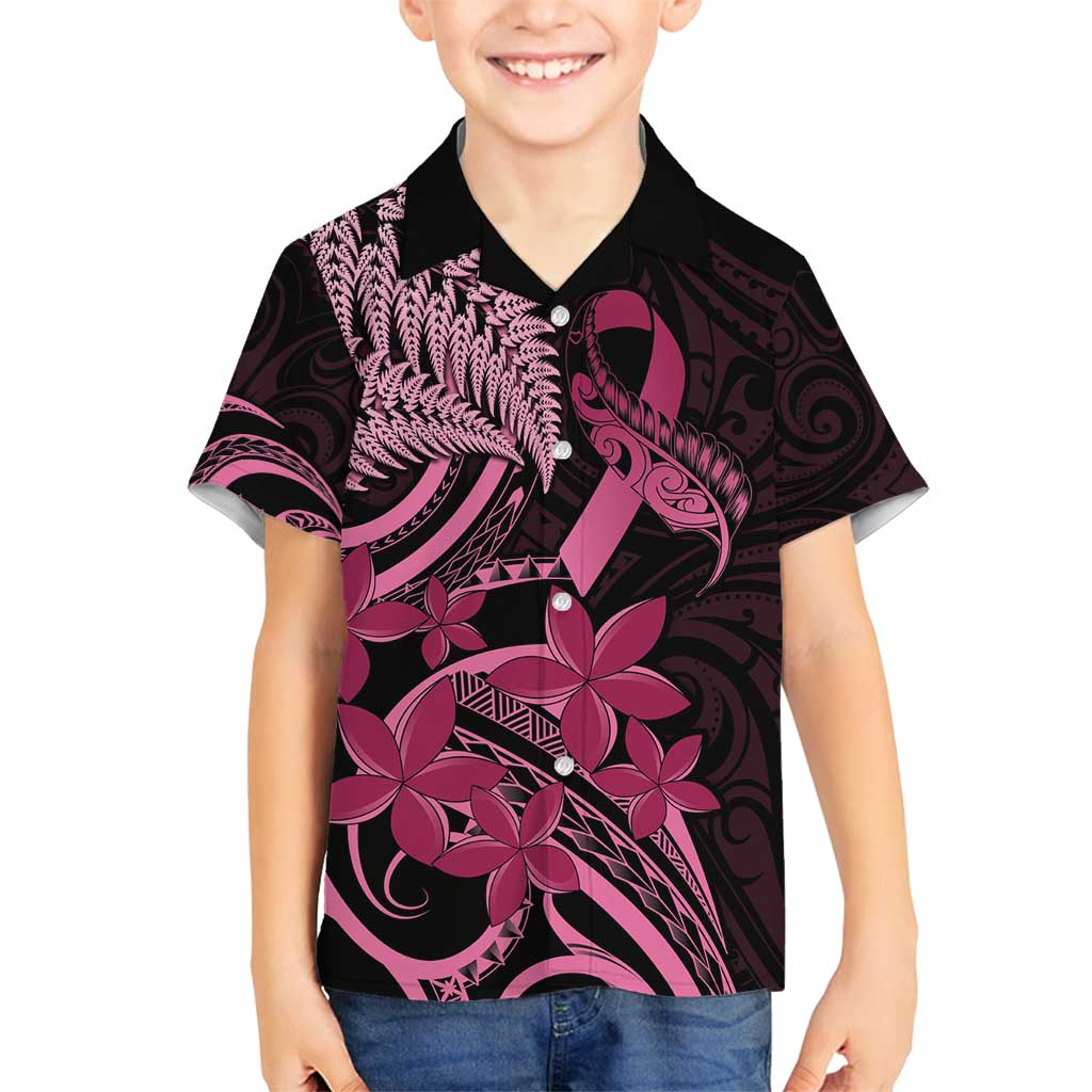 Aotearoa Maori Family Matching Long Sleeve Bodycon Dress and Hawaiian Shirt Pink Fern Ribbons on Black LT7 Son's Shirt Black - Polynesian Pride