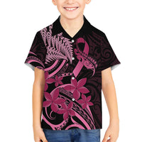 Aotearoa Maori Family Matching Long Sleeve Bodycon Dress and Hawaiian Shirt Pink Fern Ribbons on Black LT7 Son's Shirt Black - Polynesian Pride
