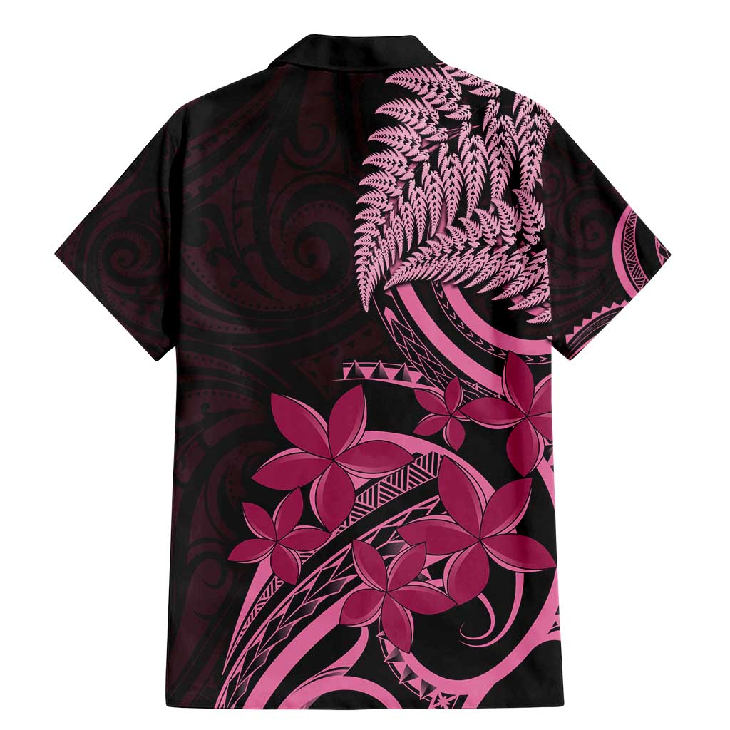 Aotearoa Maori Family Matching Mermaid Dress and Hawaiian Shirt Pink Fern Ribbons on Black LT7 - Polynesian Pride