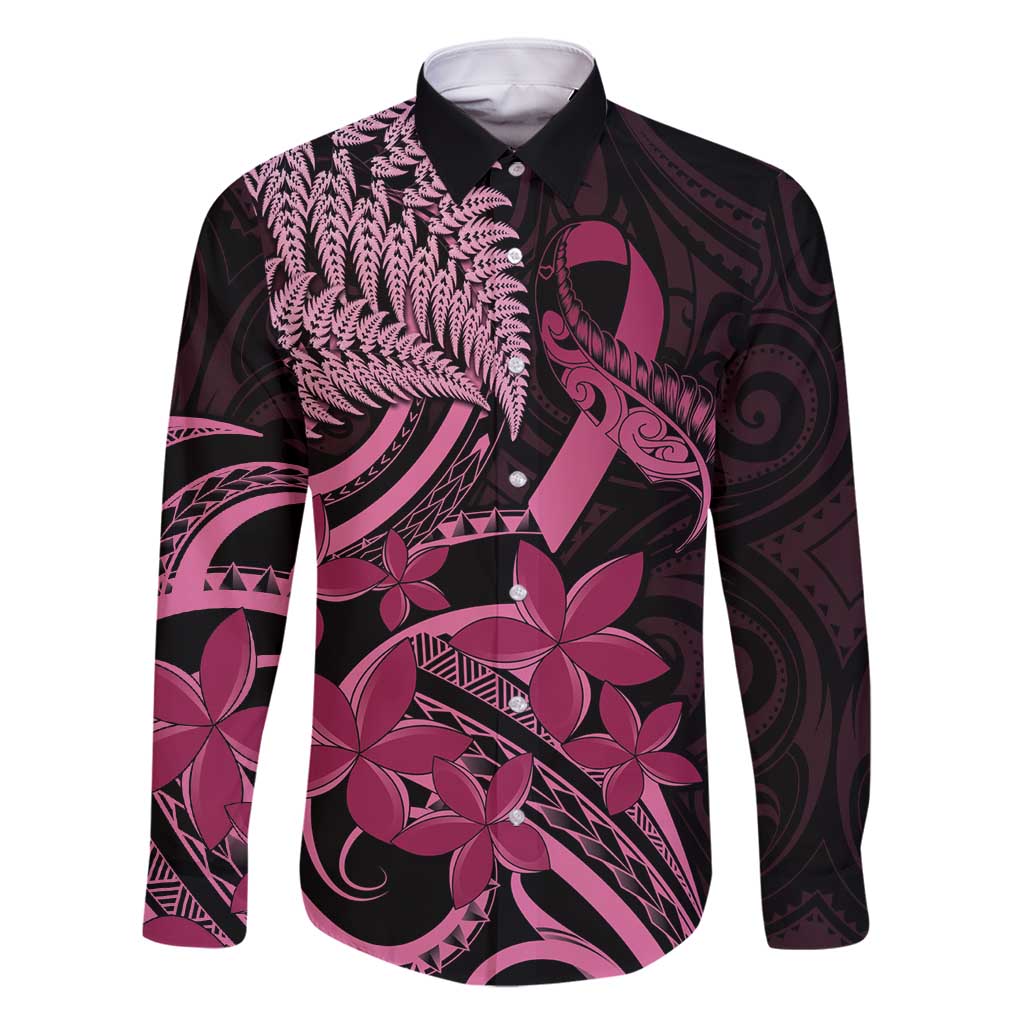 Aotearoa Maori Family Matching Mermaid Dress and Hawaiian Shirt Pink Fern Ribbons on Black LT7 Dad's Shirt - Long Sleeve Black - Polynesian Pride