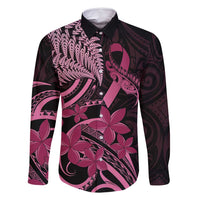 Aotearoa Maori Family Matching Mermaid Dress and Hawaiian Shirt Pink Fern Ribbons on Black LT7 Dad's Shirt - Long Sleeve Black - Polynesian Pride