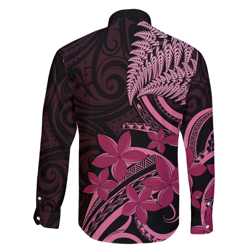 Aotearoa Maori Family Matching Mermaid Dress and Hawaiian Shirt Pink Fern Ribbons on Black LT7 - Polynesian Pride