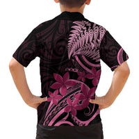 Aotearoa Maori Family Matching Off Shoulder Maxi Dress and Hawaiian Shirt Pink Fern Ribbons on Black - Polynesian Pride