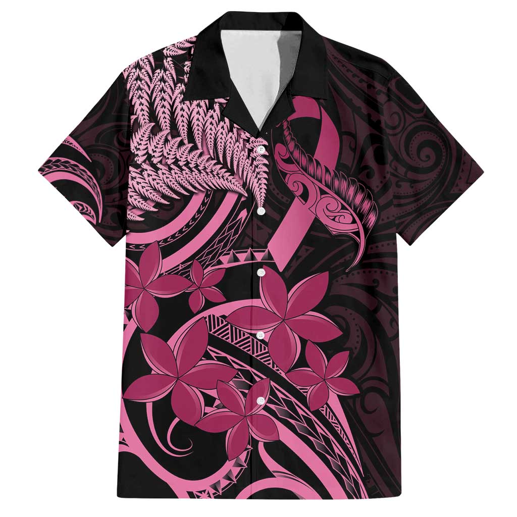 Aotearoa Maori Family Matching Off Shoulder Short Dress and Hawaiian Shirt Pink Fern Ribbons on Black - Polynesian Pride