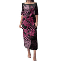 Aotearoa Maori Family Matching Puletasi and Hawaiian Shirt Pink Fern Ribbons on Black - Polynesian Pride