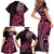Aotearoa Maori Family Matching Short Sleeve Bodycon Dress and Hawaiian Shirt Pink Fern Ribbons on Black - Polynesian Pride