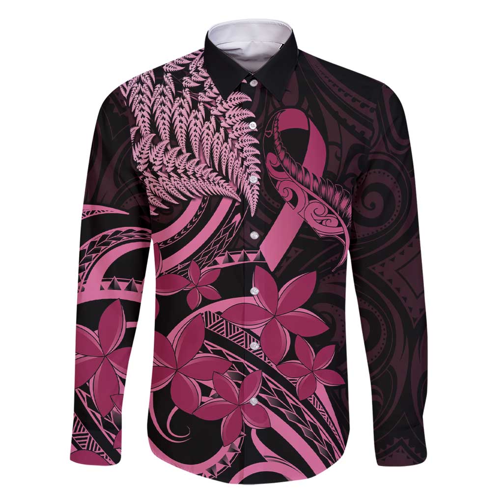 Aotearoa Maori Family Matching Short Sleeve Bodycon Dress and Hawaiian Shirt Pink Fern Ribbons on Black LT7 Dad's Shirt - Long Sleeve Black - Polynesian Pride