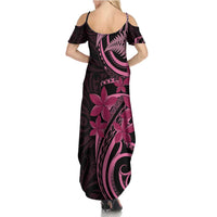 Aotearoa Maori Family Matching Summer Maxi Dress and Hawaiian Shirt Pink Fern Ribbons on Black - Polynesian Pride