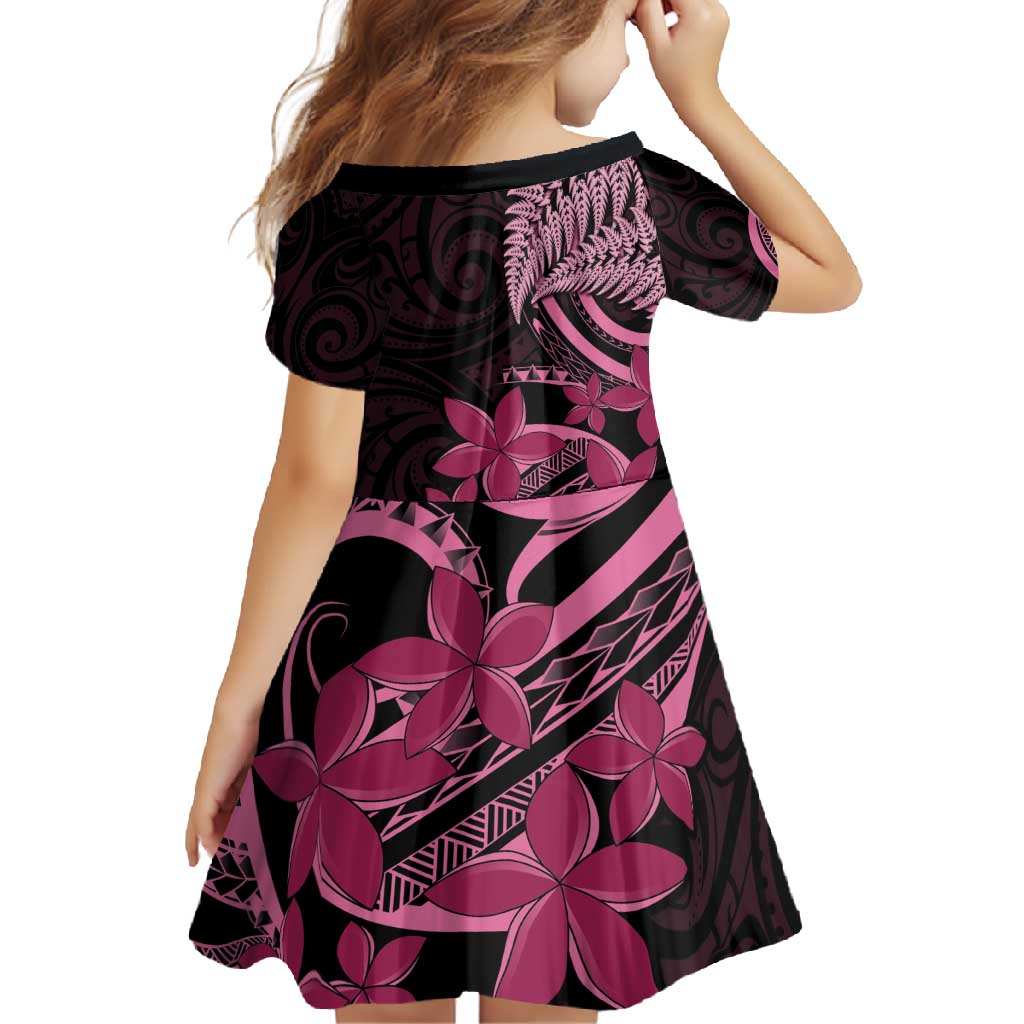 Aotearoa Maori Family Matching Tank Maxi Dress and Hawaiian Shirt Pink Fern Ribbons on Black - Polynesian Pride