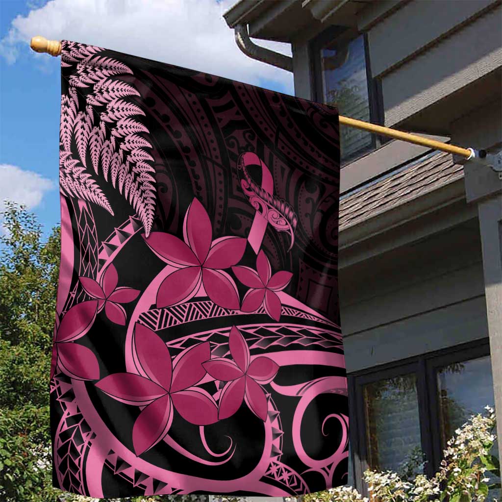 Aotearoa Maori Garden Flag Pink Fern Ribbons on Black - Polynesian Pride