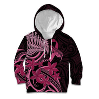 Aotearoa Maori Kid Hoodie Pink Fern Ribbons on Black - Polynesian Pride