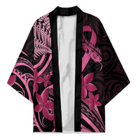 Aotearoa Maori Kimono Pink Fern Ribbons on Black - Polynesian Pride