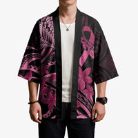 Aotearoa Maori Kimono Pink Fern Ribbons on Black - Polynesian Pride