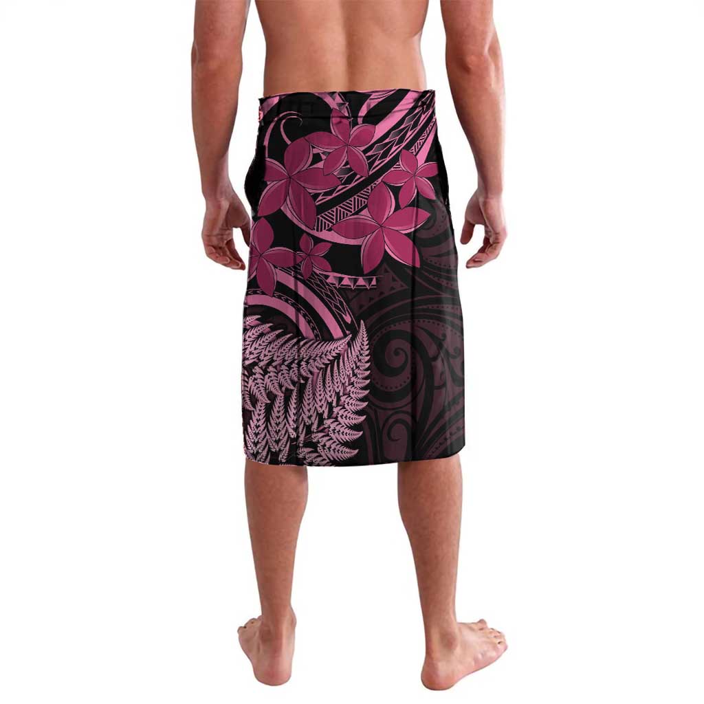 Aotearoa Maori Lavalava Pink Fern Ribbons on Black - Polynesian Pride